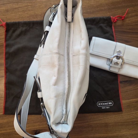 Vintage Coach Soho Slim Duffle 1452 White Leather & Silver Hardware + Wallet - Picture 9 of 16